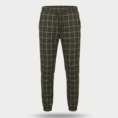 Pantalón de chándal para hombre con diseño de cuadros – Corte entallado con puños acanalados