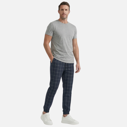 Pantalón de chándal para hombre con diseño de cuadros – Corte entallado con puños acanalados