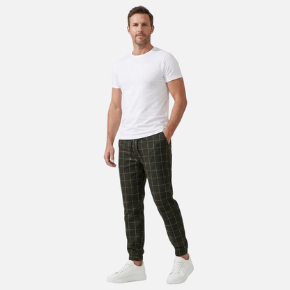 Pantalón de chándal para hombre con diseño de cuadros – Corte entallado con puños acanalados