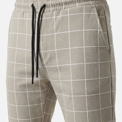 Pantalón de chándal para hombre con diseño de cuadros – Corte entallado con puños acanalados