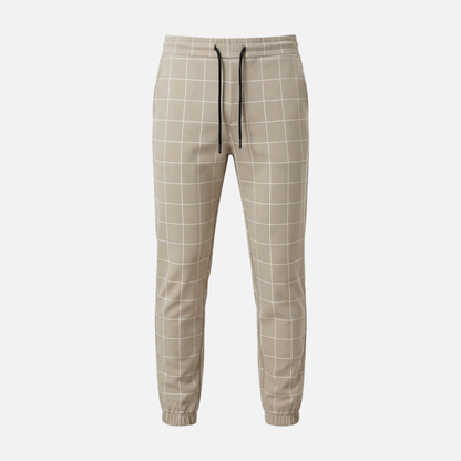 Pantalón de chándal para hombre con diseño de cuadros – Corte entallado con puños acanalados