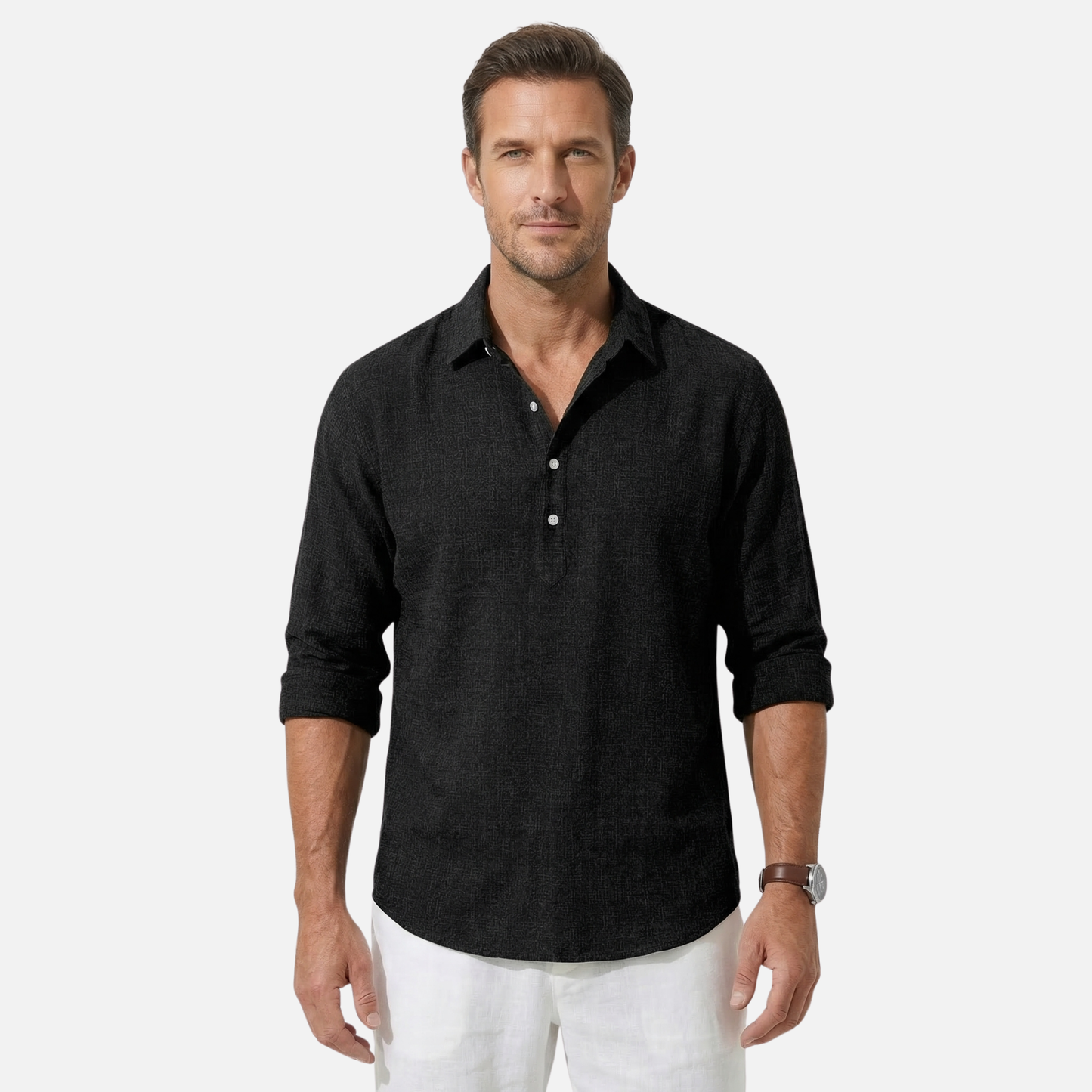 Camisa ligera de lino negra para el verano para hombre
