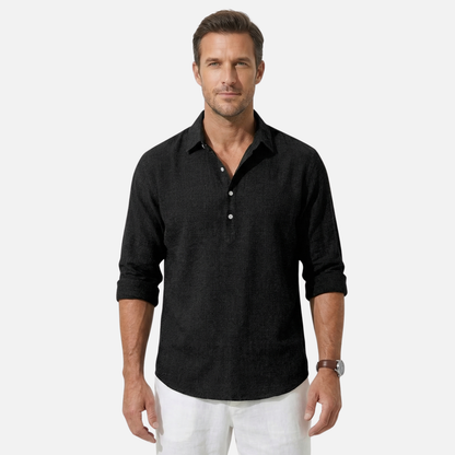 Camisa ligera de lino negra para el verano para hombre