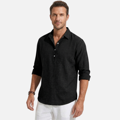 Camisa ligera de lino negra para el verano para hombre