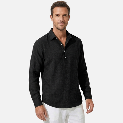 Camisa ligera de lino negra para el verano para hombre
