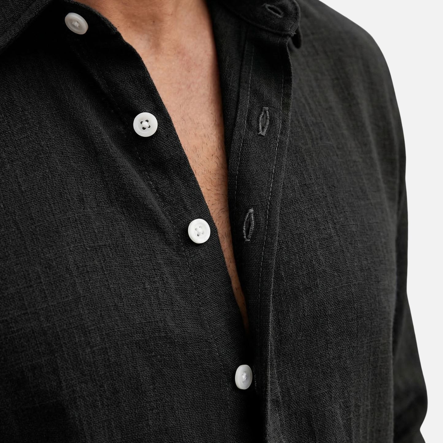 Camisa ligera de lino negra para el verano para hombre