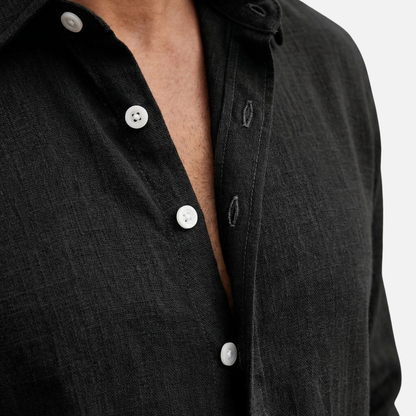 Camisa ligera de lino negra para el verano para hombre