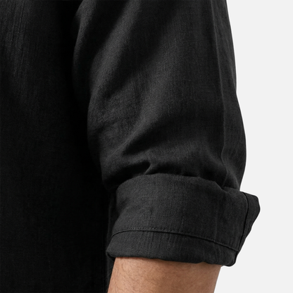 Camisa ligera de lino negra para el verano para hombre