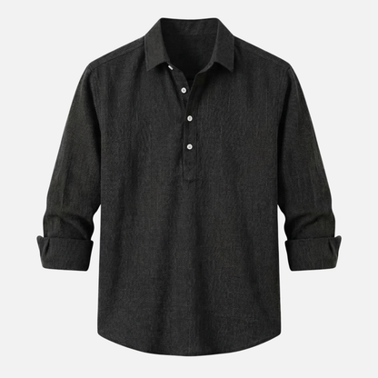 Camisa ligera de lino negra para el verano para hombre