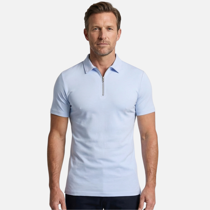Polo de manga corta para hombre de algodón – Cuello con cremallera hasta el pecho y estructura piqué