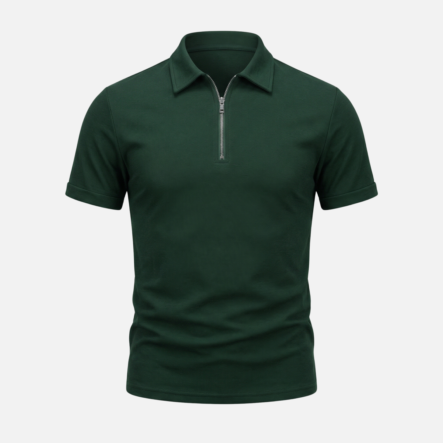 Polo de manga corta para hombre de algodón – Cuello con cremallera hasta el pecho y estructura piqué