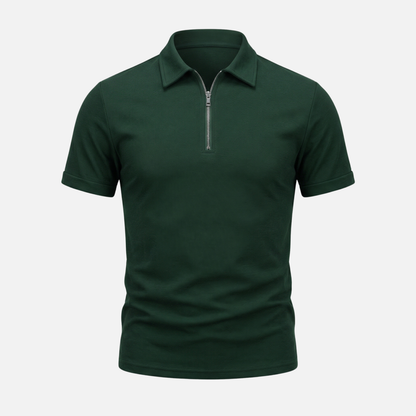 Polo de manga corta para hombre de algodón – Cuello con cremallera hasta el pecho y estructura piqué
