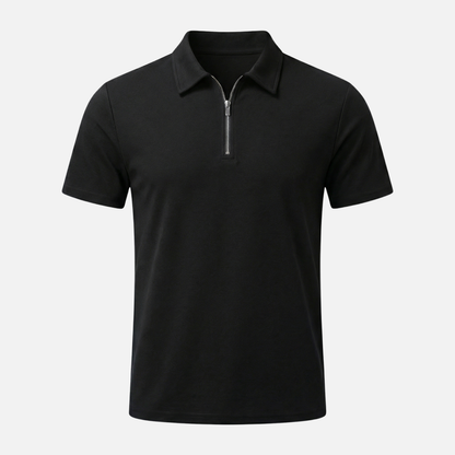 Polo de manga corta para hombre de algodón – Cuello con cremallera hasta el pecho y estructura piqué
