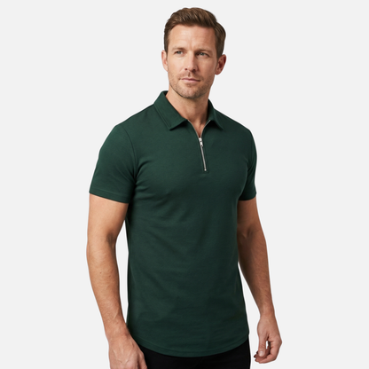 Polo de manga corta para hombre de algodón – Cuello con cremallera hasta el pecho y estructura piqué