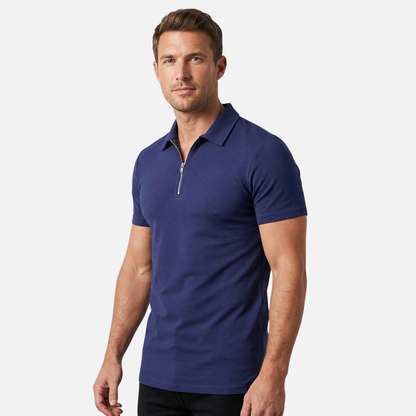 Polo de manga corta para hombre de algodón – Cuello con cremallera hasta el pecho y estructura piqué