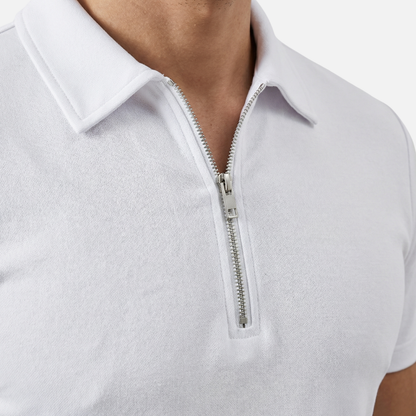 Polo de manga corta para hombre de algodón – Cuello con cremallera hasta el pecho y estructura piqué