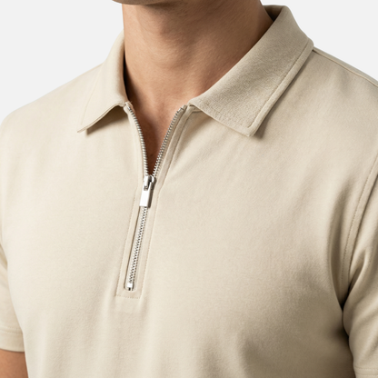 Polo de manga corta para hombre de algodón – Cuello con cremallera hasta el pecho y estructura piqué
