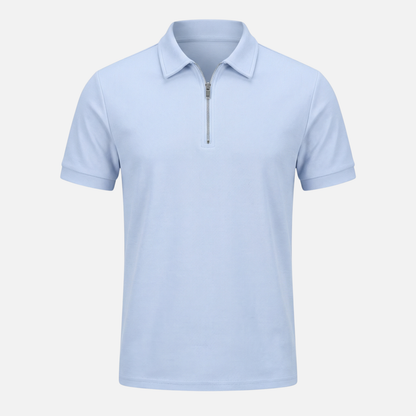 Polo de manga corta para hombre de algodón – Cuello con cremallera hasta el pecho y estructura piqué