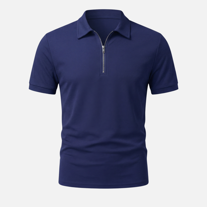 Polo de manga corta para hombre de algodón – Cuello con cremallera hasta el pecho y estructura piqué