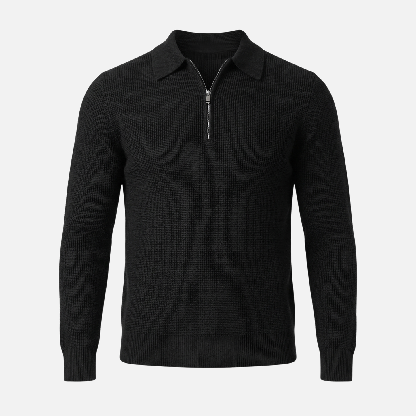 Suéter para hombre con cremallera hasta el pecho de punto waffle ligero – Cuello puntiagudo