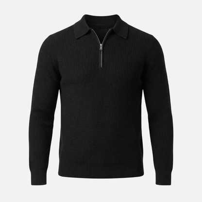 Suéter para hombre con cremallera hasta el pecho de punto waffle ligero – Cuello puntiagudo