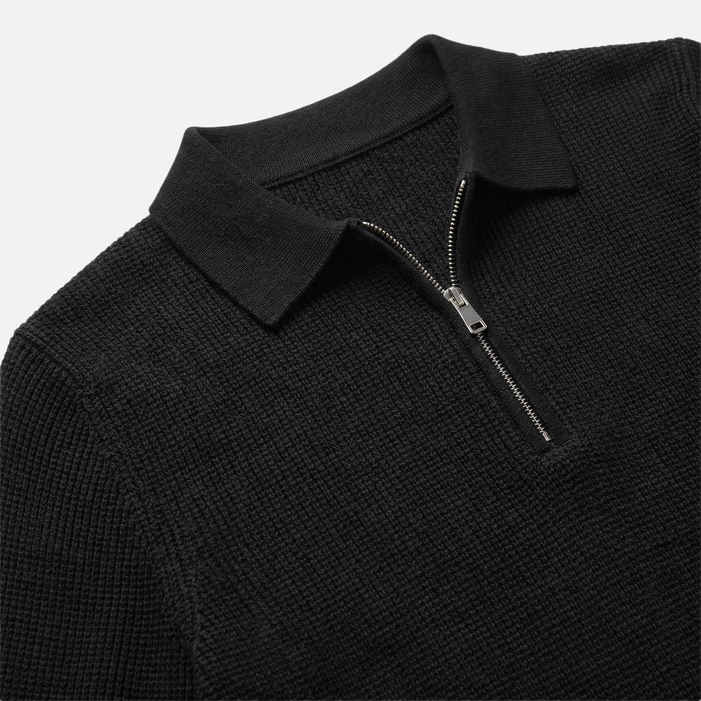 Suéter para hombre con cremallera hasta el pecho de punto waffle ligero – Cuello puntiagudo