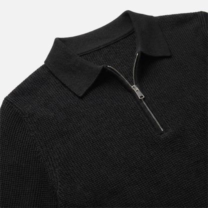 Suéter para hombre con cremallera hasta el pecho de punto waffle ligero – Cuello puntiagudo