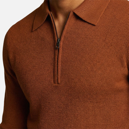 Suéter para hombre con cremallera hasta el pecho de punto waffle ligero – Cuello puntiagudo