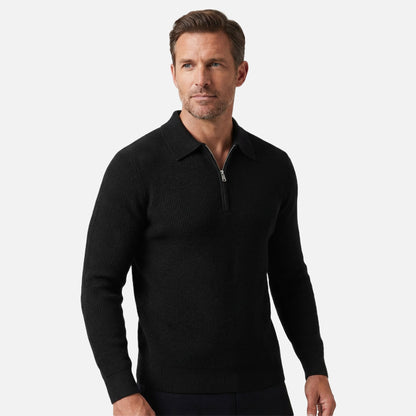 Suéter para hombre con cremallera hasta el pecho de punto waffle ligero – Cuello puntiagudo