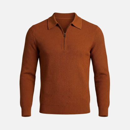 Suéter para hombre con cremallera hasta el pecho de punto waffle ligero – Cuello puntiagudo