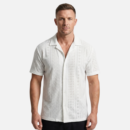 Camisa de verano para hombre de punto jacquard – Cuello cubano y ajuste relajado