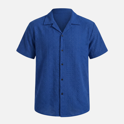 Camisa de verano para hombre de punto jacquard – Cuello cubano y ajuste relajado