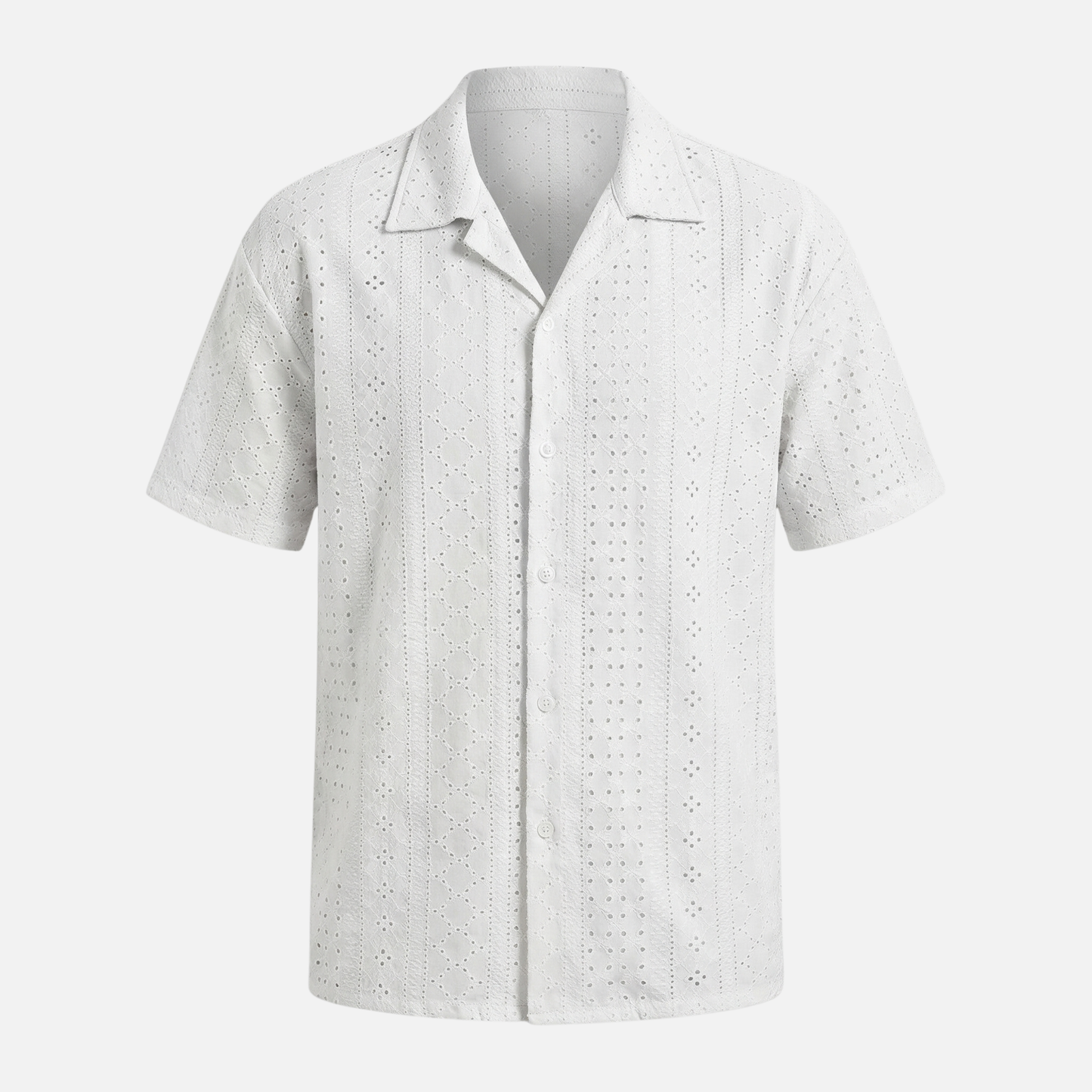 Camisa de verano para hombre de punto jacquard – Cuello cubano y ajuste relajado