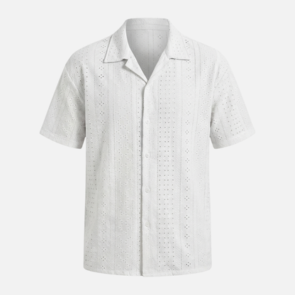 Camisa de verano para hombre de punto jacquard – Cuello cubano y ajuste relajado