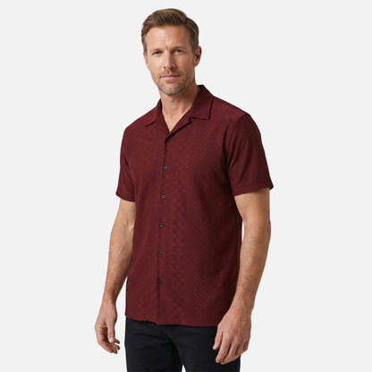 Camisa de verano para hombre de punto jacquard – Cuello cubano y ajuste relajado