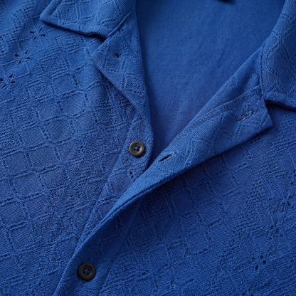 Camisa de verano para hombre de punto jacquard – Cuello cubano y ajuste relajado