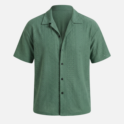 Camisa de verano para hombre de punto jacquard – Cuello cubano y ajuste relajado