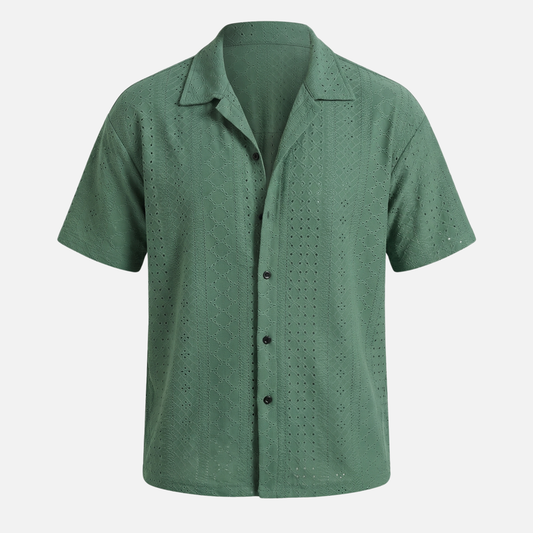 Camisa de verano para hombre de punto jacquard – Cuello cubano y ajuste relajado