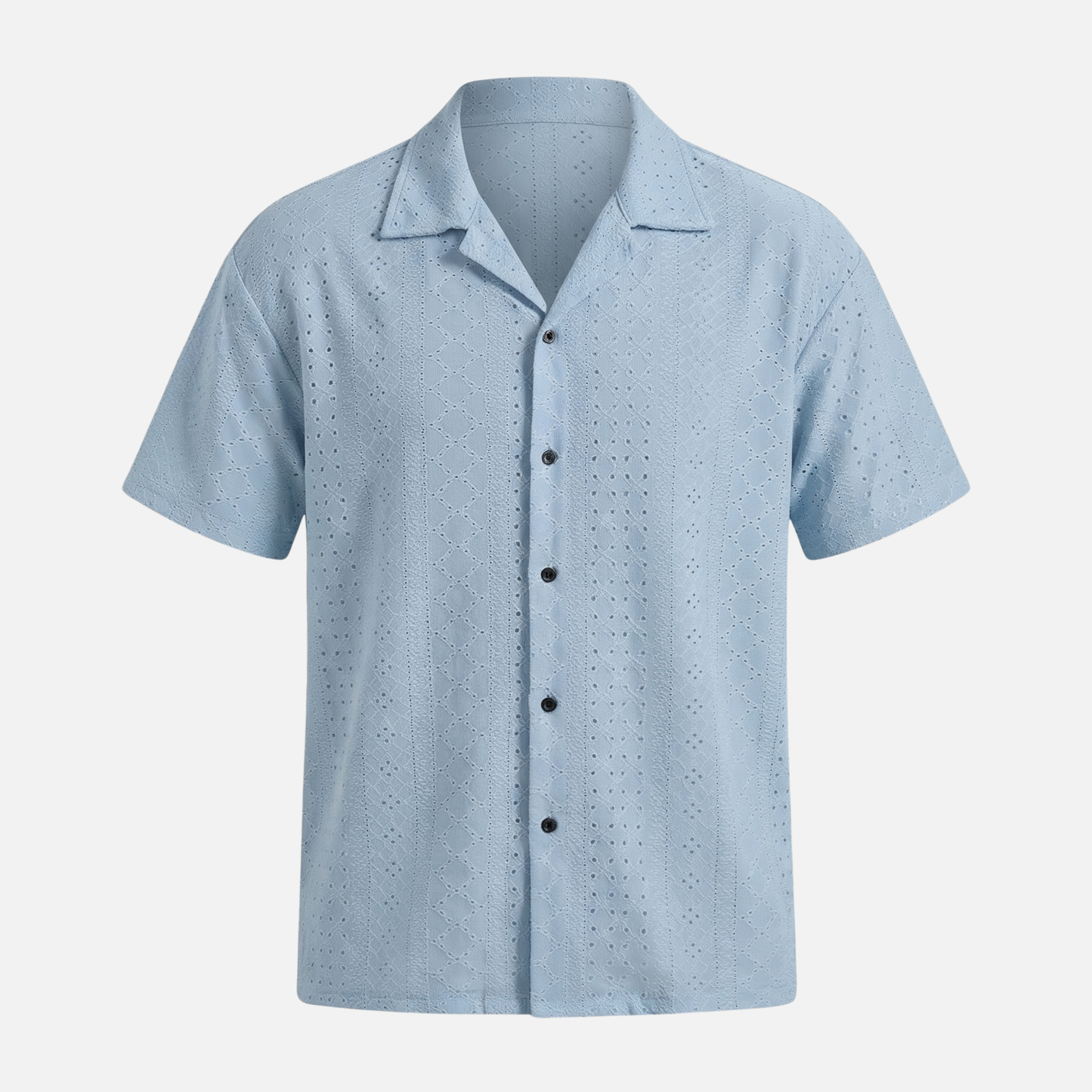 Camisa de verano para hombre de punto jacquard – Cuello cubano y ajuste relajado
