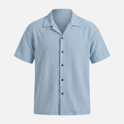 Camisa de verano para hombre de punto jacquard – Cuello cubano y ajuste relajado