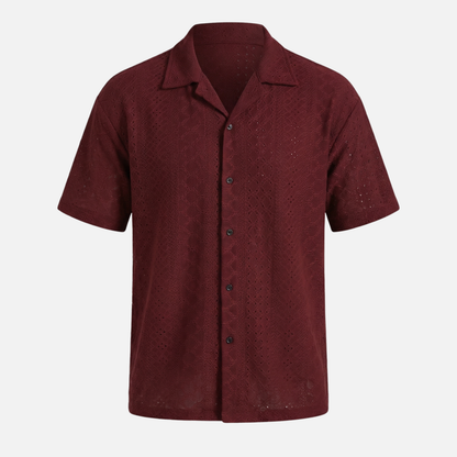 Camisa de verano para hombre de punto jacquard – Cuello cubano y ajuste relajado