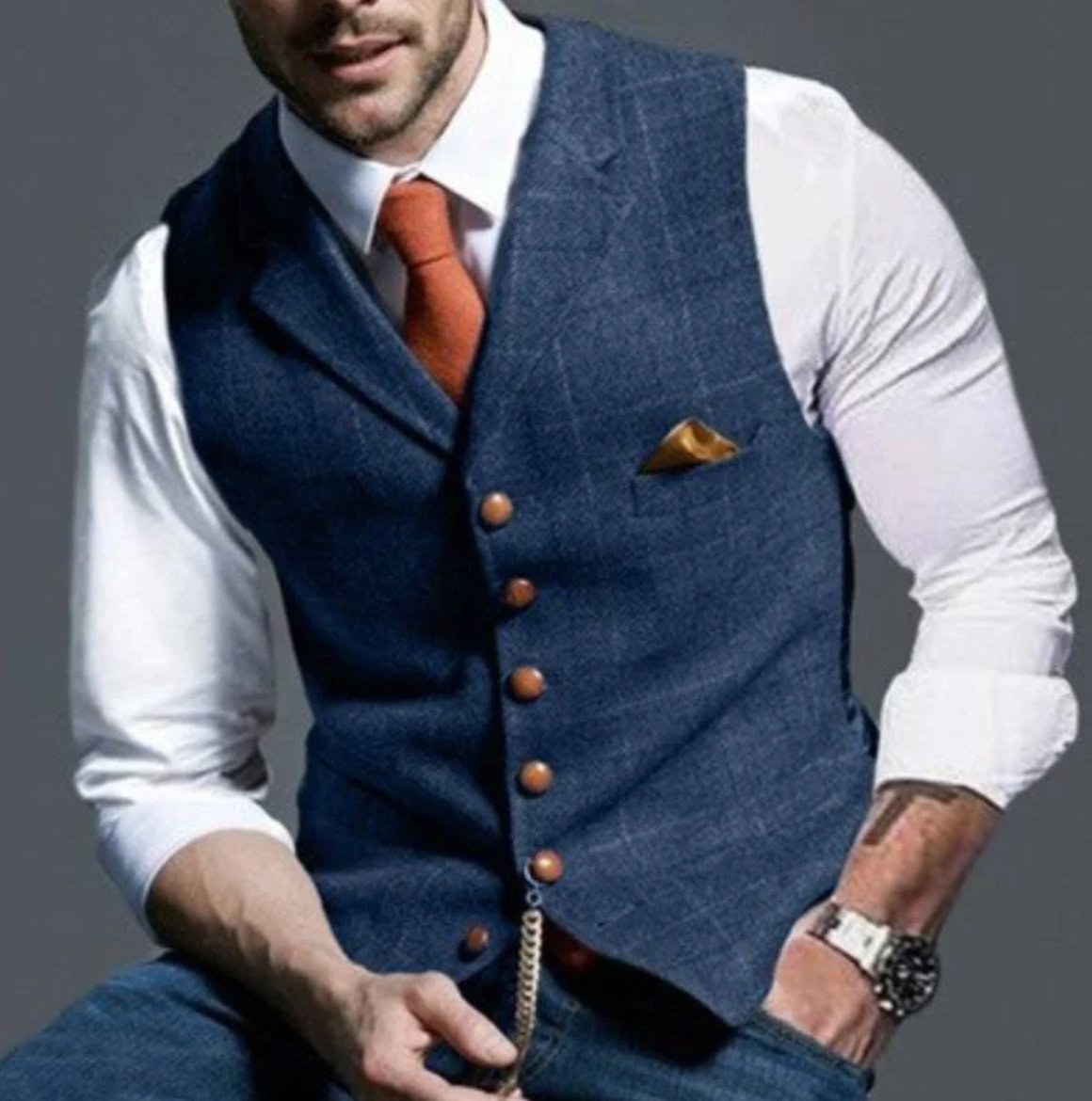 Chaleco de tweed con escote en V para hombre