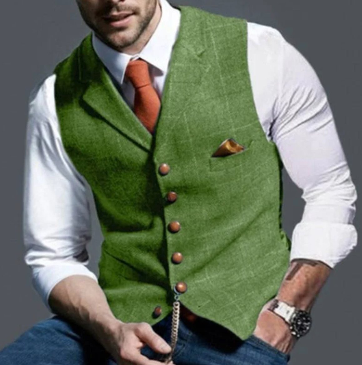 Chaleco de tweed con escote en V para hombre