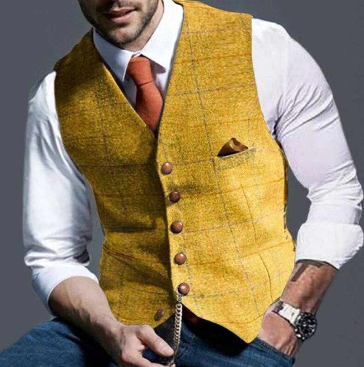 Chaleco de tweed con escote en V para hombre