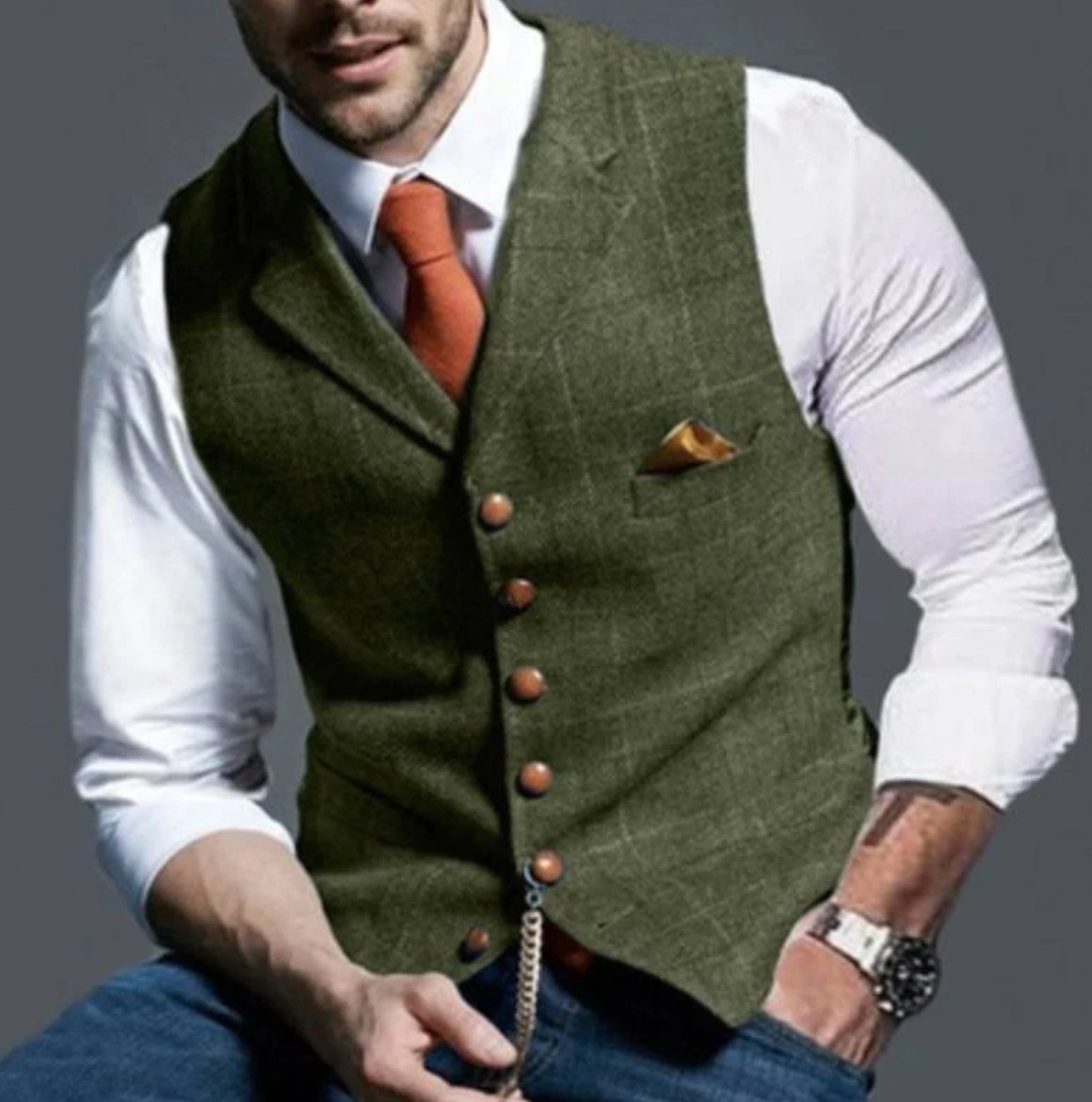 Chaleco de tweed con escote en V para hombre