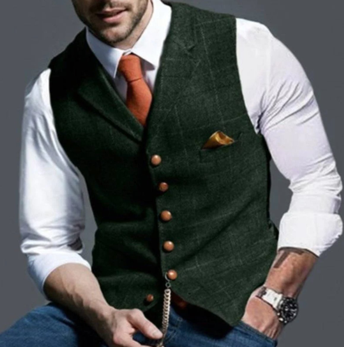Chaleco de tweed con escote en V para hombre