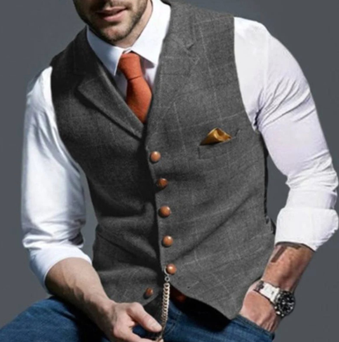 Chaleco de tweed con escote en V para hombre