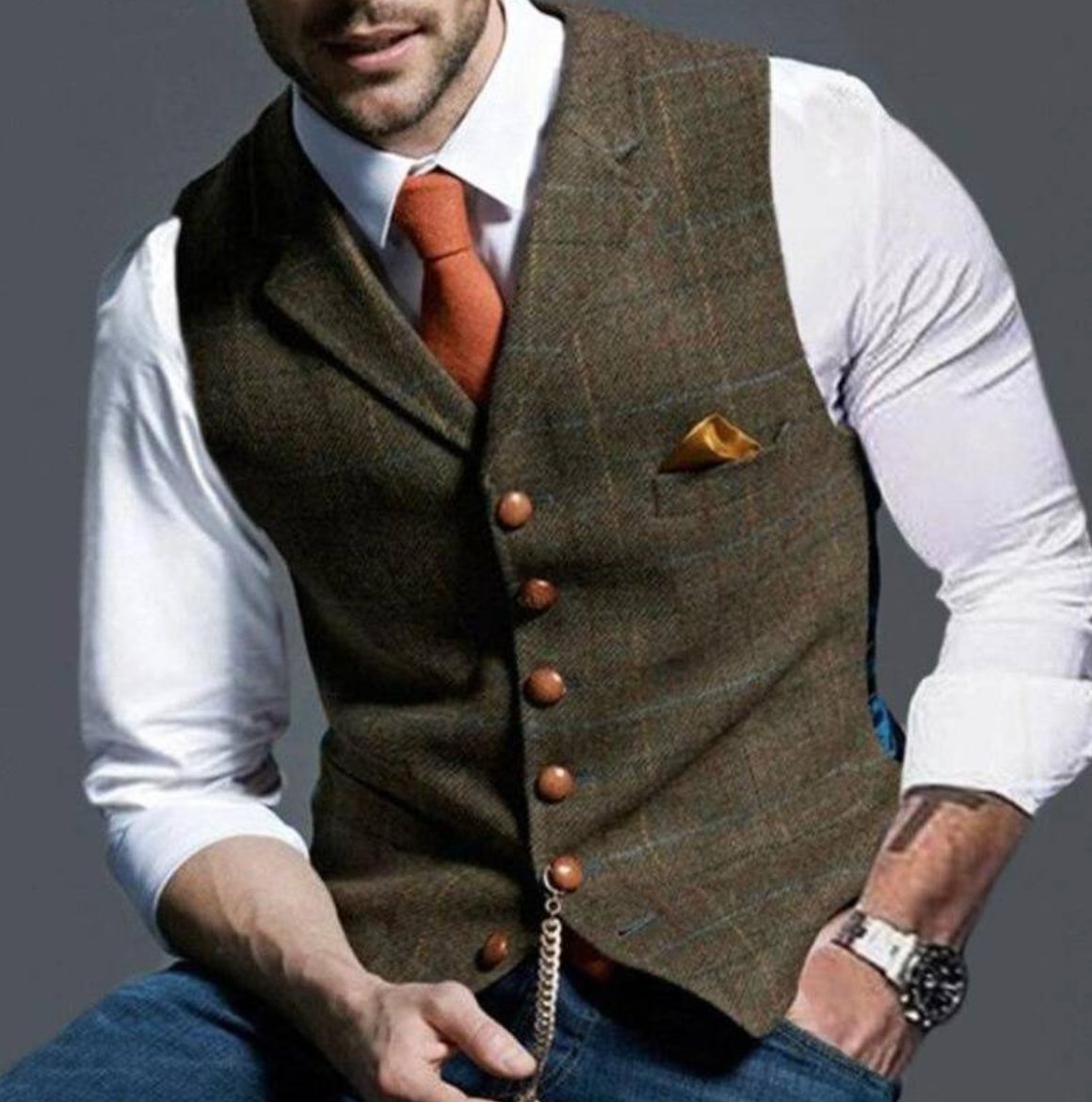 Chaleco de tweed con escote en V para hombre