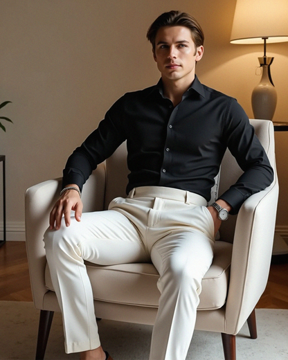 Pantalones con pliegues delanteros y bolsillos laterales para caballeros
