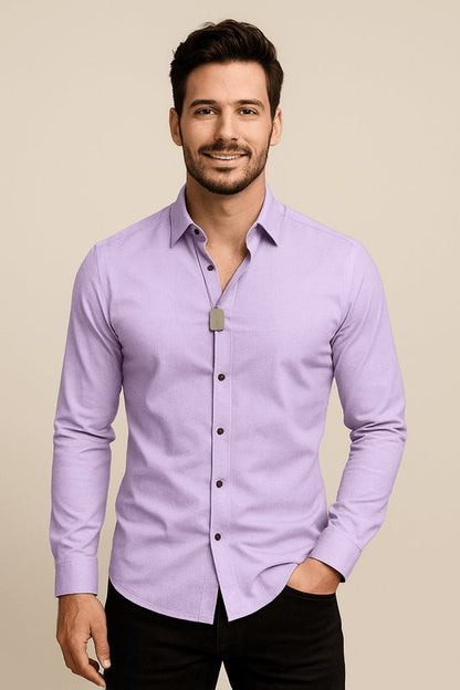 Camisa de negocios de algodón de manga larga con cuello Kent para hombre